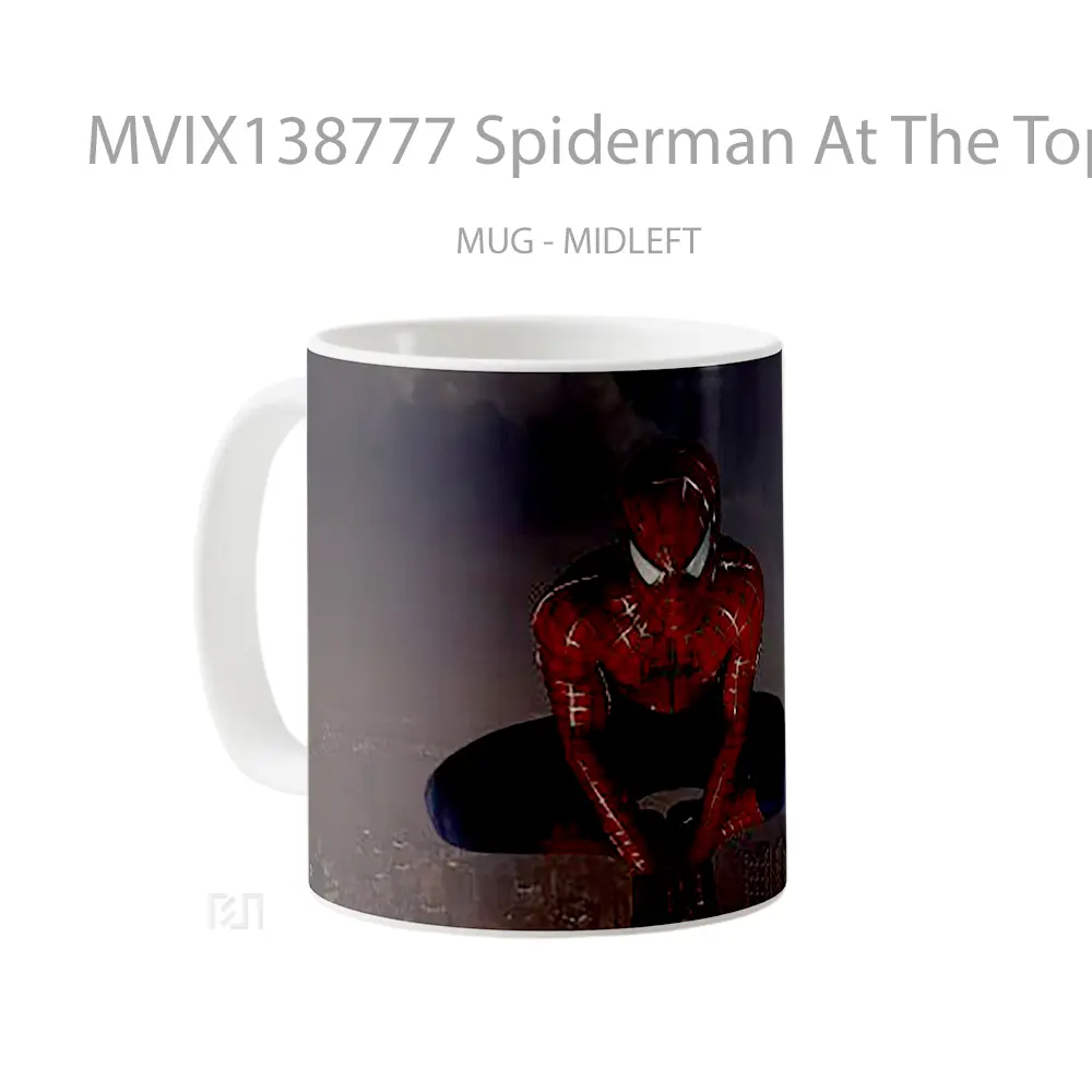 Mug Spiderman At The Top Of The City Gelas Superhero - All-side / Desain