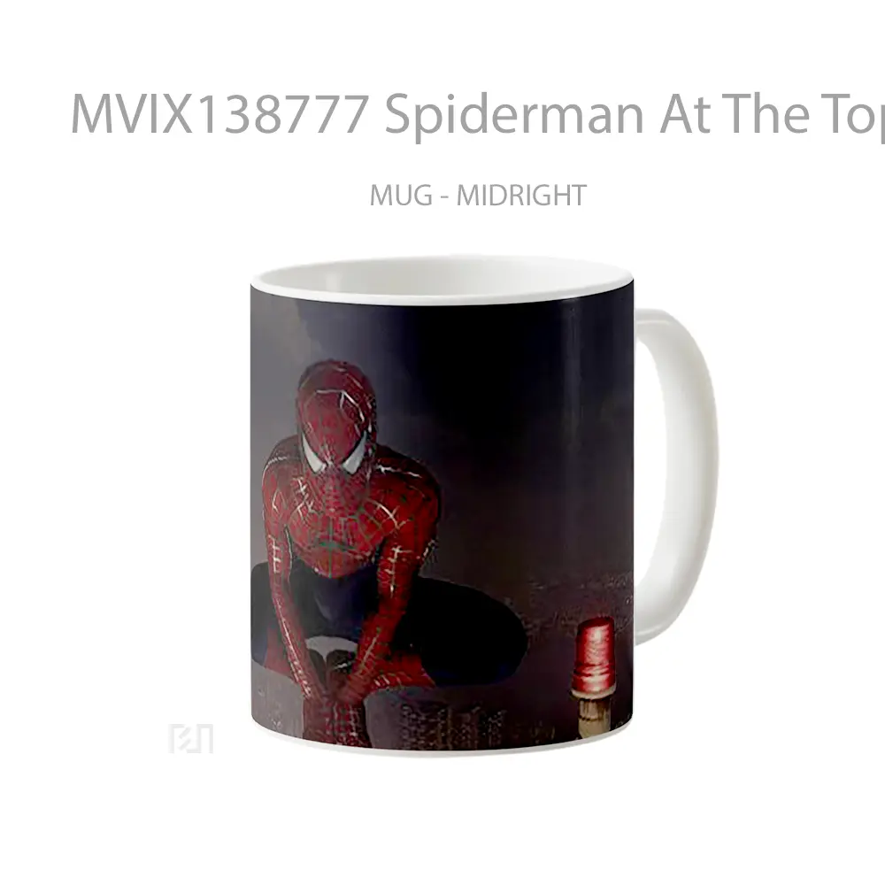 Mug Spiderman At The Top Of The City Gelas Superhero - All-side / Desain