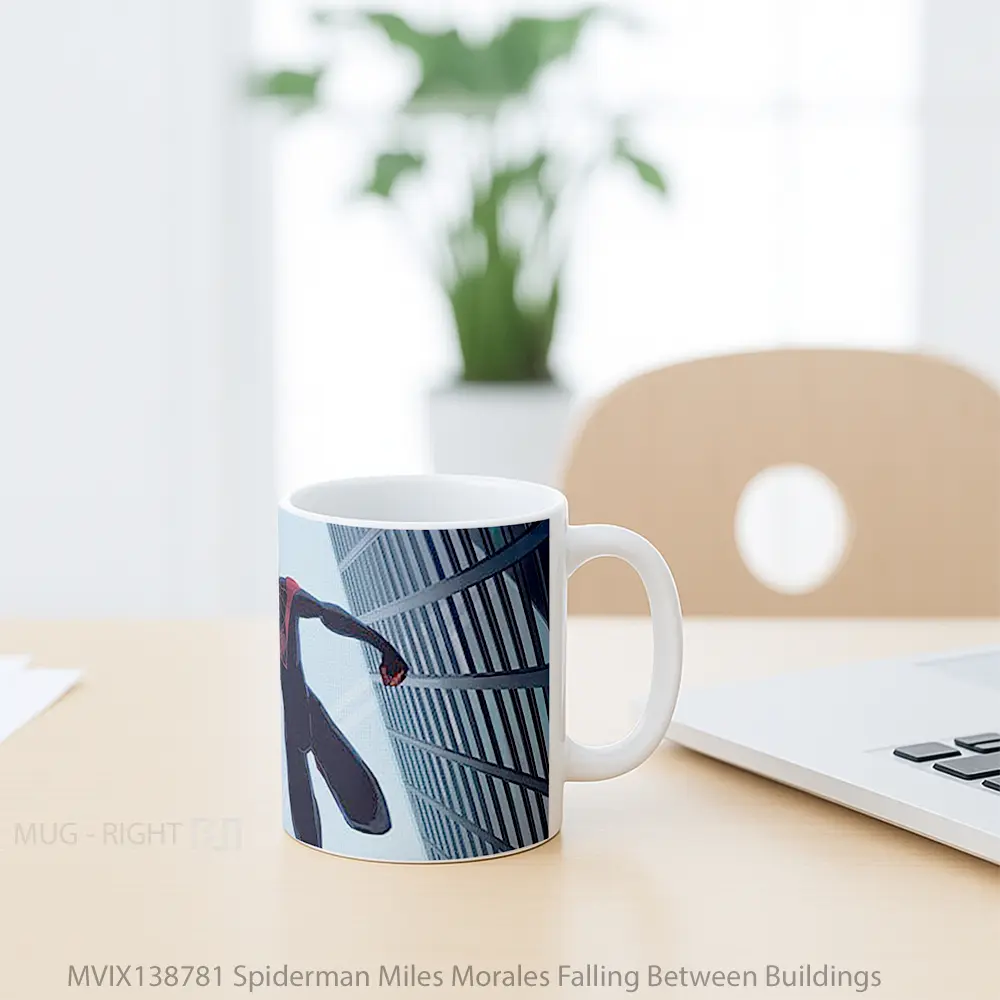 Mug Spiderman Miles Morales Falling Between Buildings Gelas Superhero - All-side / Desain