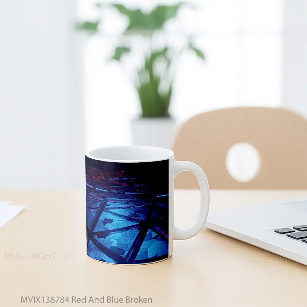 Mug Red And Blue Broken Gelas Keramik Unik - All-side / Desain