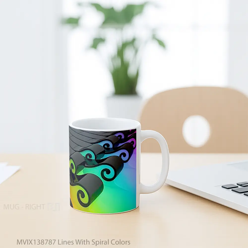 Mug Lines With Spiral Colors Gelas Keramik Unik - All-side / Desain