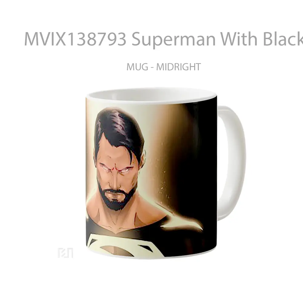 Mug Superman With Black Suit V2 Gelas Superhero - All-side / Desain
