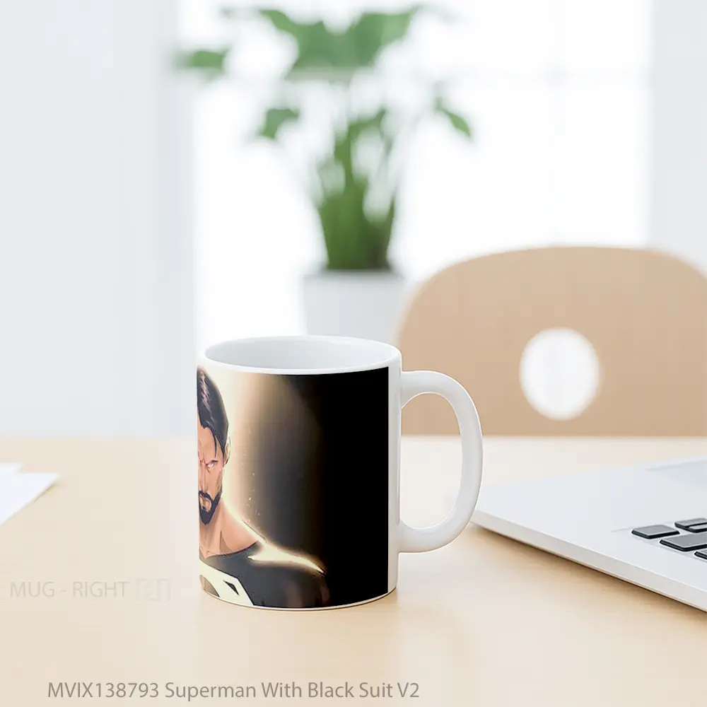 Mug Superman With Black Suit V2 Gelas Superhero - All-side / Desain