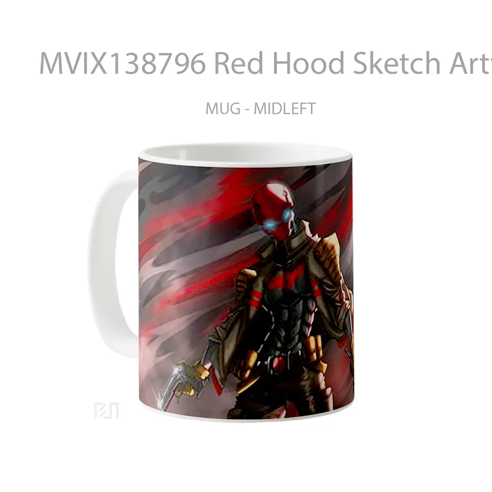 Mug Red Hood Sketch Artwork Gelas Superhero - All-side / Desain