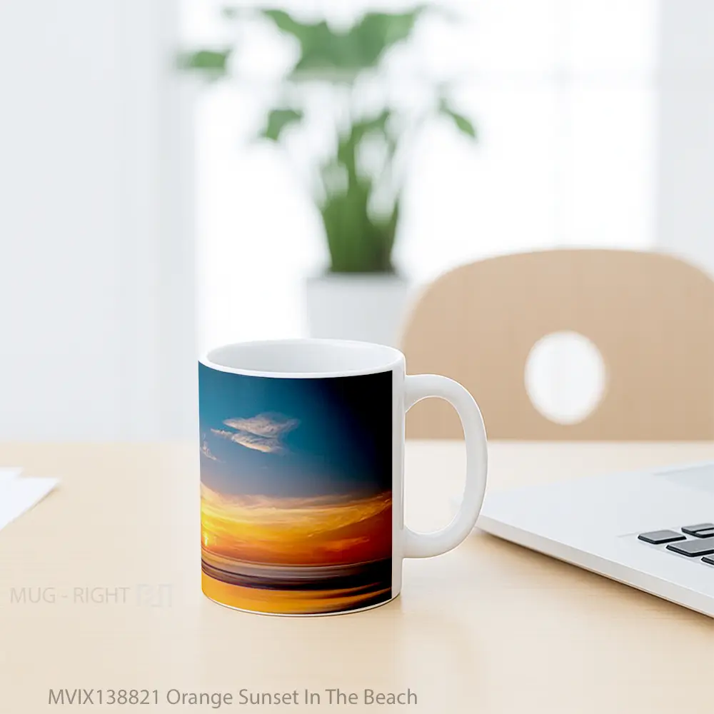 Mug Orange Sunset In The Beach Gelas Pemandangan Alam - All-side / Desain