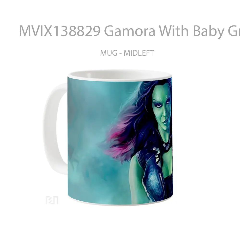 Mug Gamora With Baby Groot From Guardians Of The Galaxy Gelas Superhero - All-side / Desain