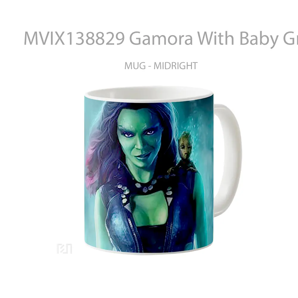 Mug Gamora With Baby Groot From Guardians Of The Galaxy Gelas Superhero - All-side / Desain