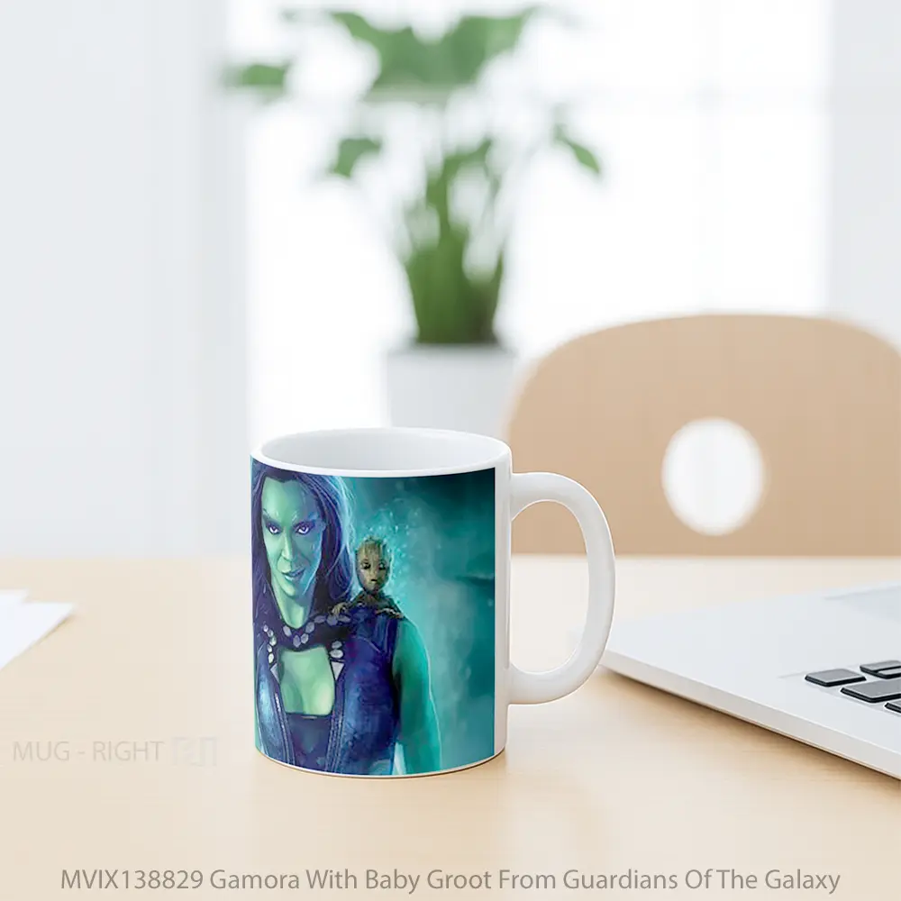 Mug Gamora With Baby Groot From Guardians Of The Galaxy Gelas Superhero - All-side / Desain