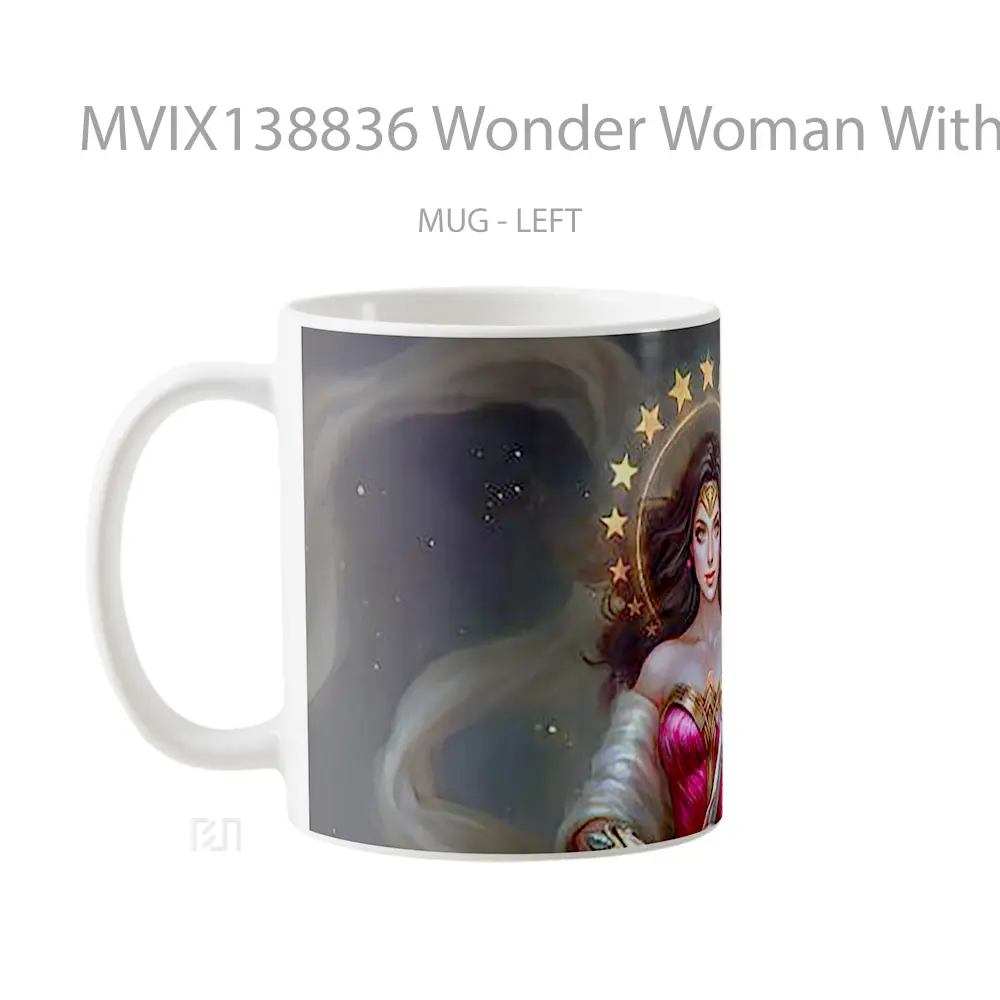 Mug Wonder Woman With Halo And Sword Gelas Superhero - All-side / Desain
