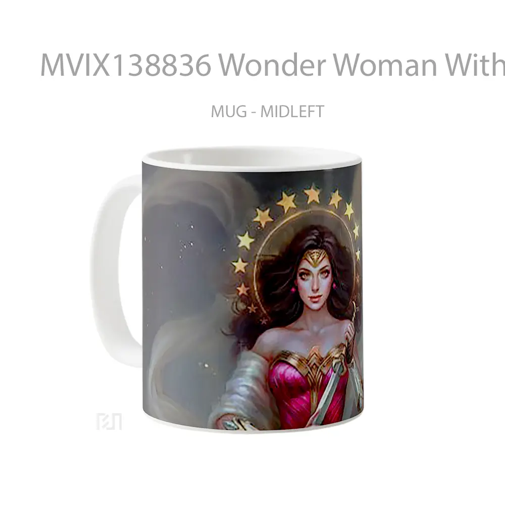 Mug Wonder Woman With Halo And Sword Gelas Superhero - All-side / Desain