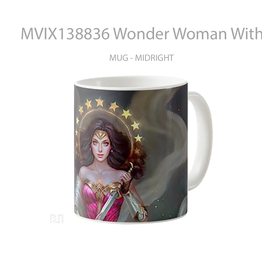Mug Wonder Woman With Halo And Sword Gelas Superhero - All-side / Desain