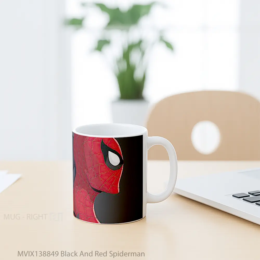 Mug Black And Red Spiderman Gelas Superhero - All-side / Desain