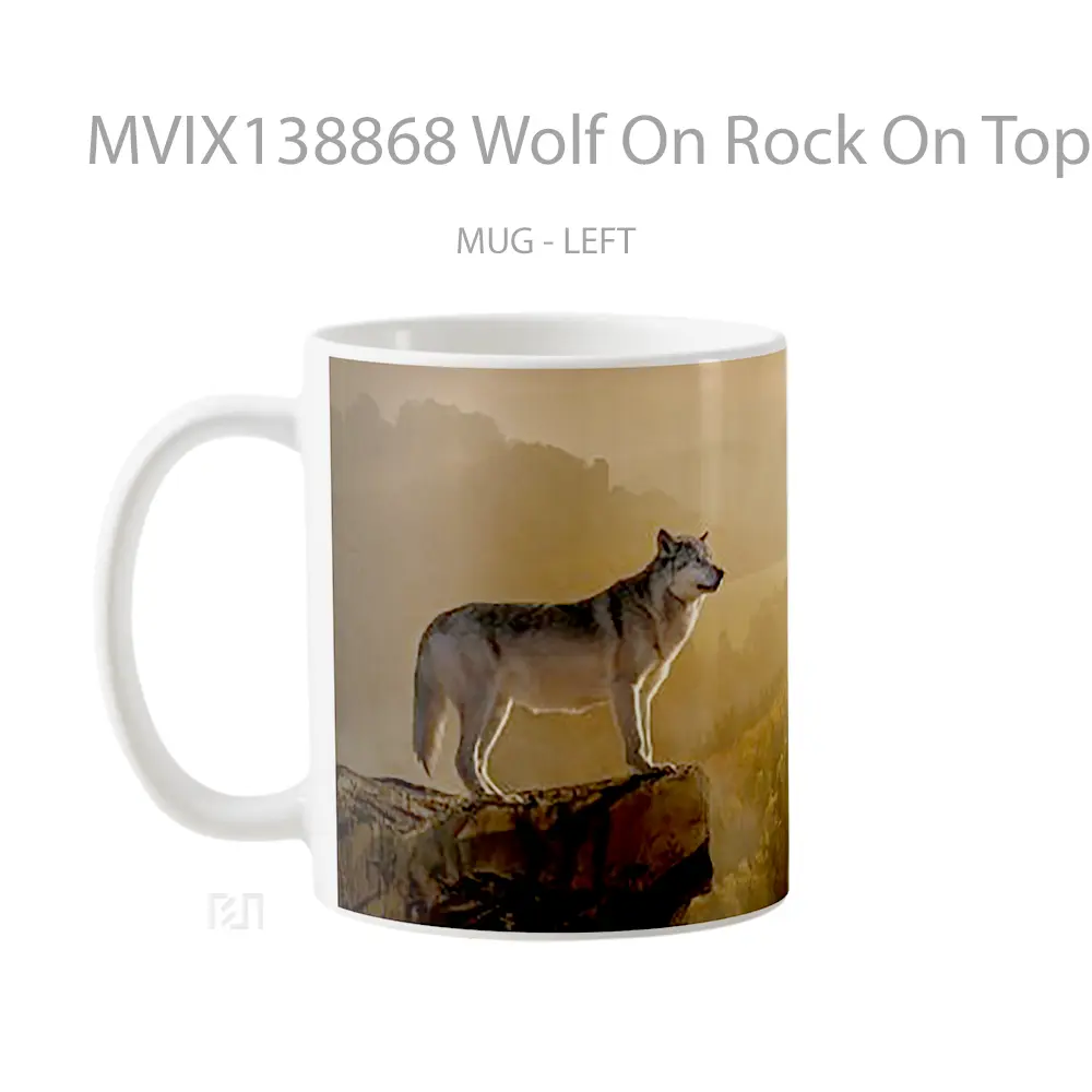 Mug Wolf On Rock On Top Of The Forest Gelas Hewan Lucu - All-side / Desain