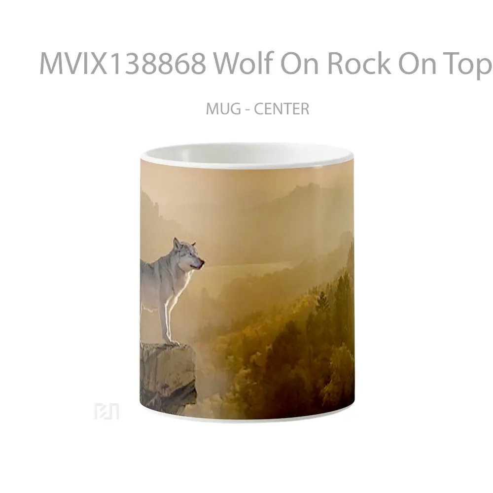 Mug Wolf On Rock On Top Of The Forest Gelas Hewan Lucu