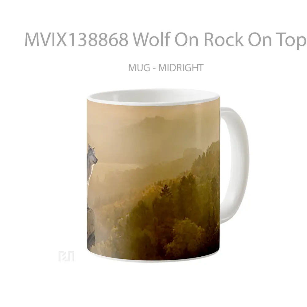 Mug Wolf On Rock On Top Of The Forest Gelas Hewan Lucu - All-side / Desain
