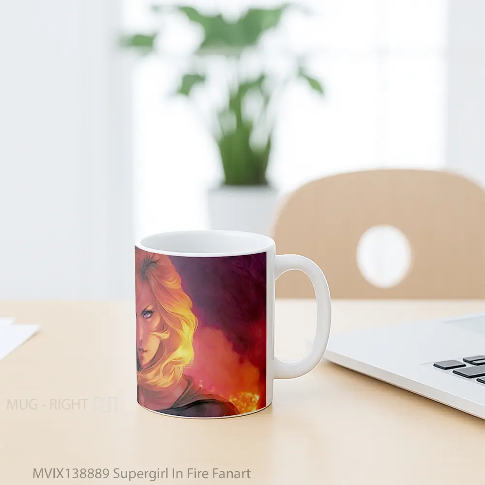 Mug Supergirl In Fire Fanart Gelas Keramik Unik - All-side / Desain