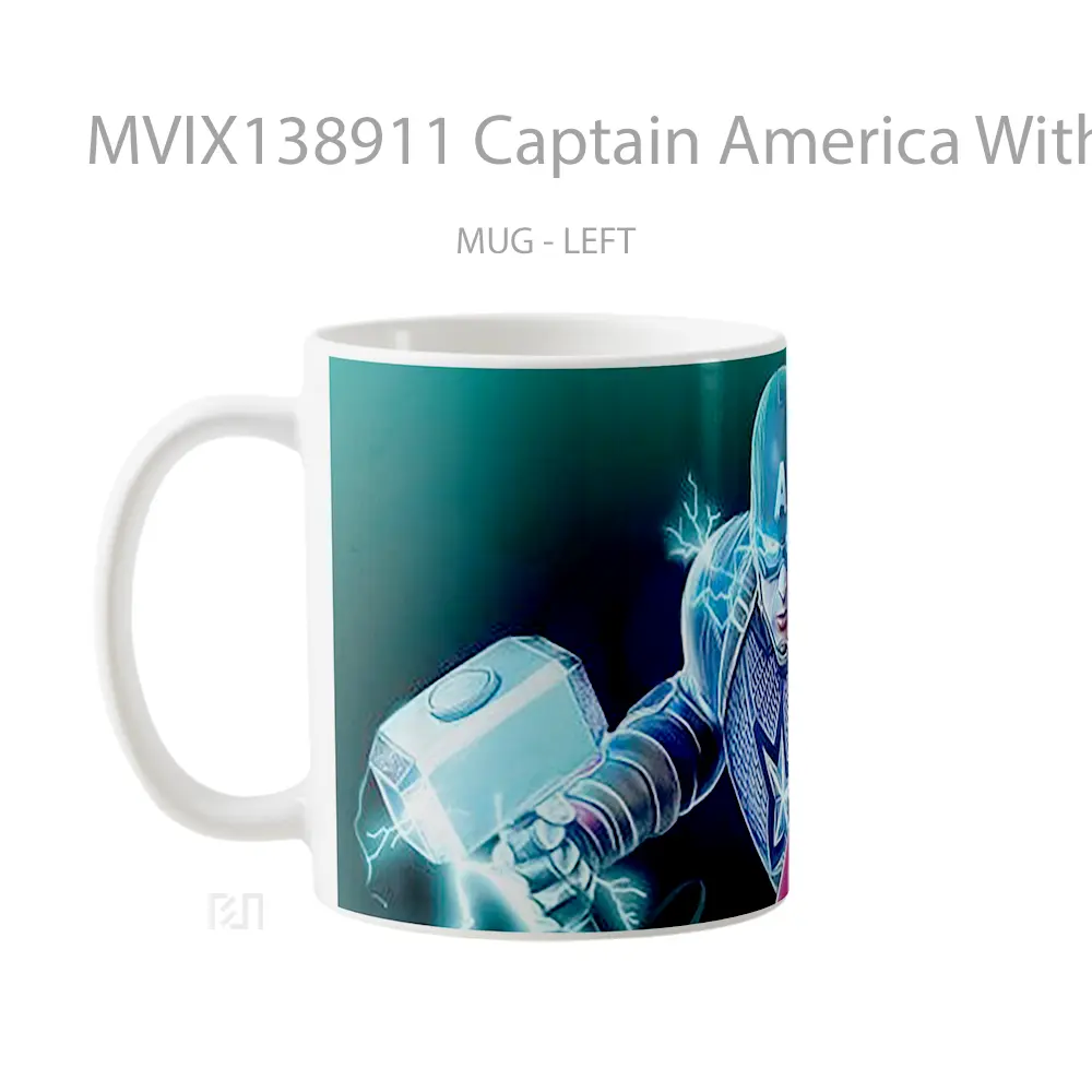 Mug Captain America With Shield And Thor S Hammer Gelas Superhero - All-side / Desain