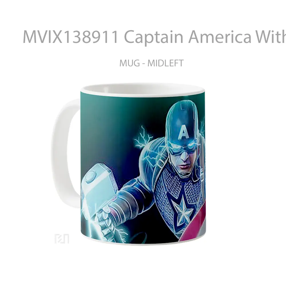 Mug Captain America With Shield And Thor S Hammer Gelas Superhero - All-side / Desain