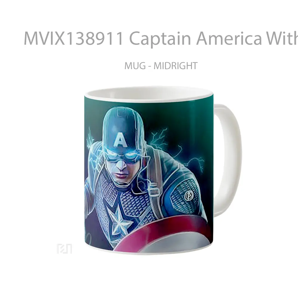 Mug Captain America With Shield And Thor S Hammer Gelas Superhero - All-side / Desain