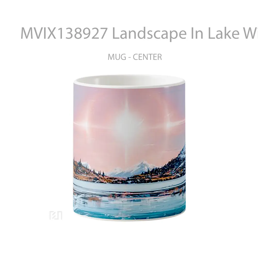 Mug Landscape In Lake With Ice Illustration Gelas Pemandangan Alam