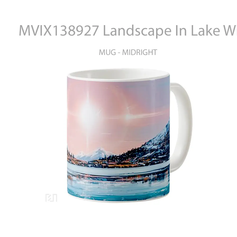 Mug Landscape In Lake With Ice Illustration Gelas Pemandangan Alam - All-side / Desain