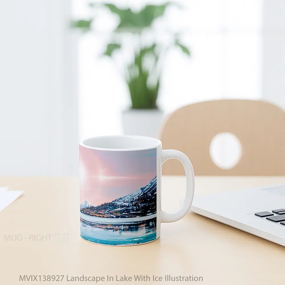 Mug Landscape In Lake With Ice Illustration Gelas Pemandangan Alam - All-side / Desain