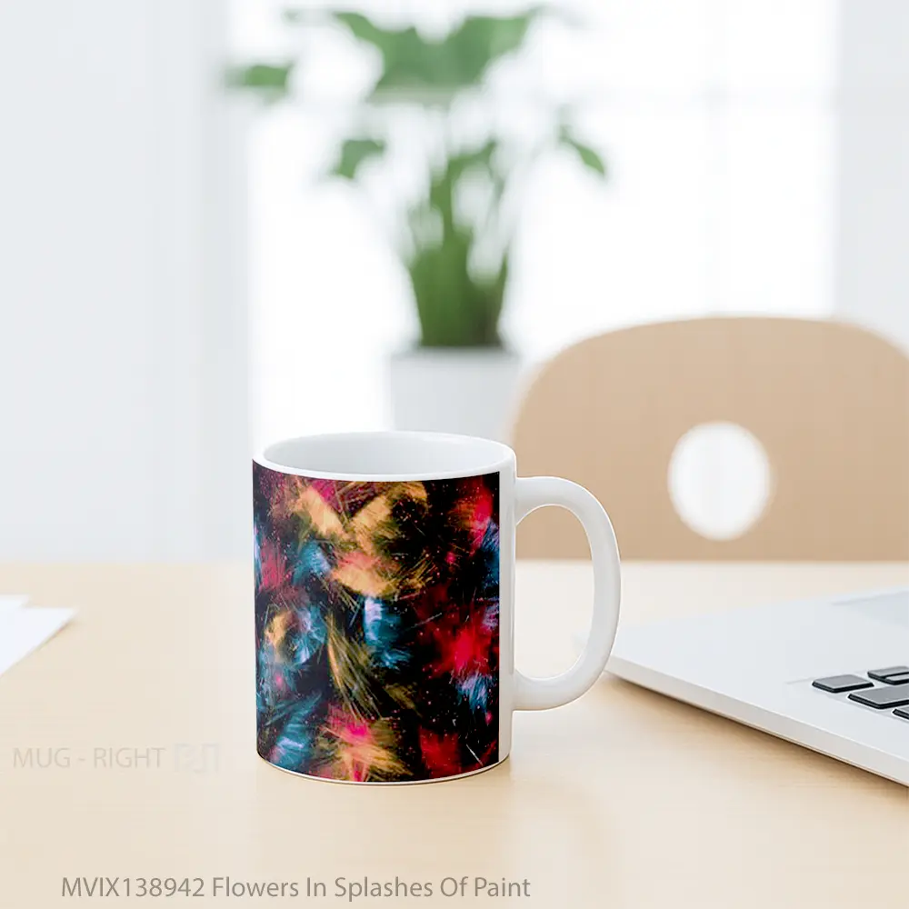 Mug Flowers In Splashes Of Paint Gelas Pemandangan Alam - All-side / Desain