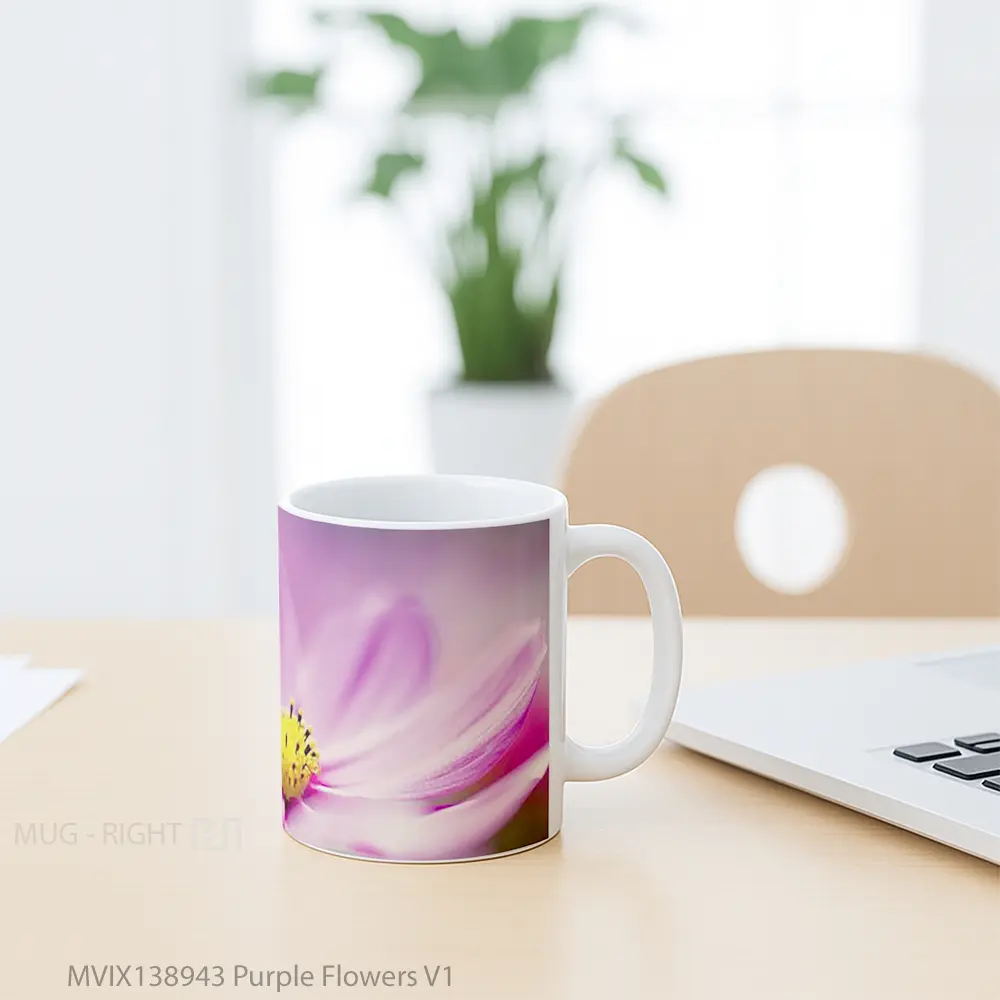 Mug Purple Flowers V1 Gelas Pemandangan Alam - All-side / Desain