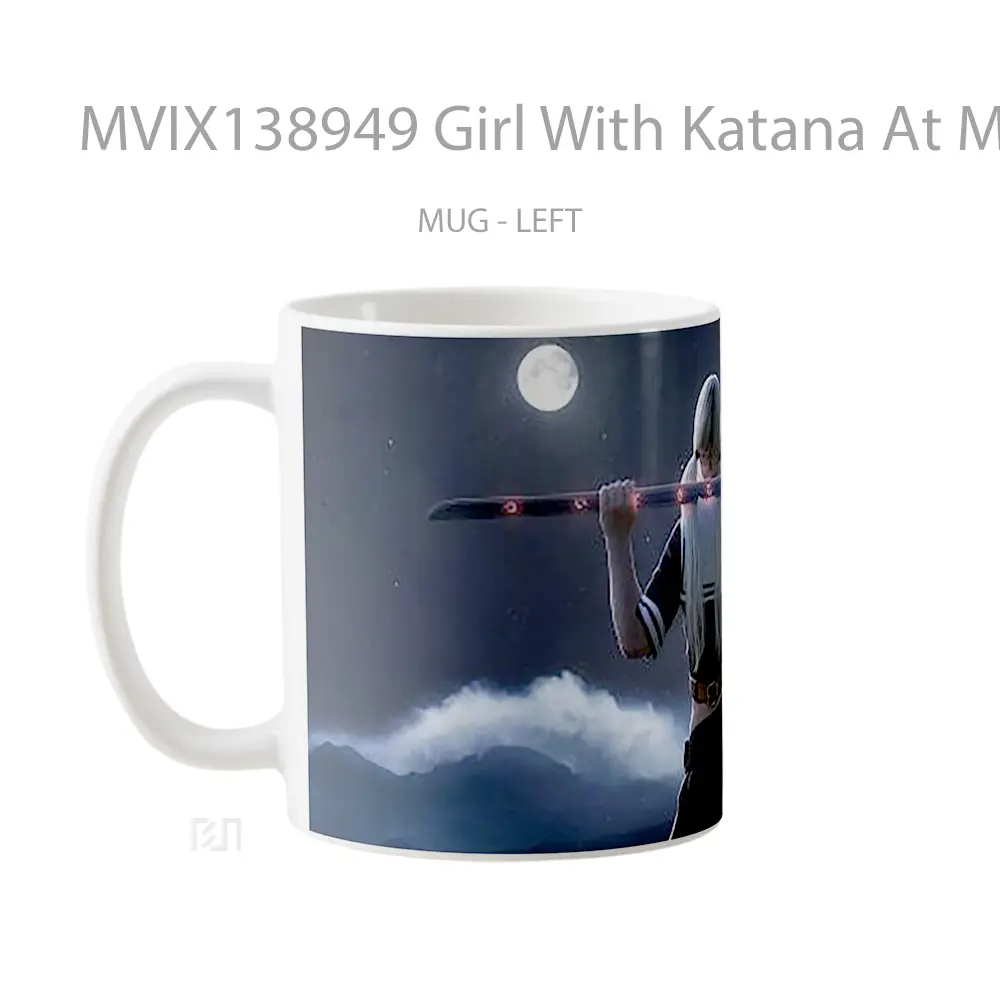 Mug Girl With Katana At Moonlight Gelas Keramik Unik - All-side / Desain