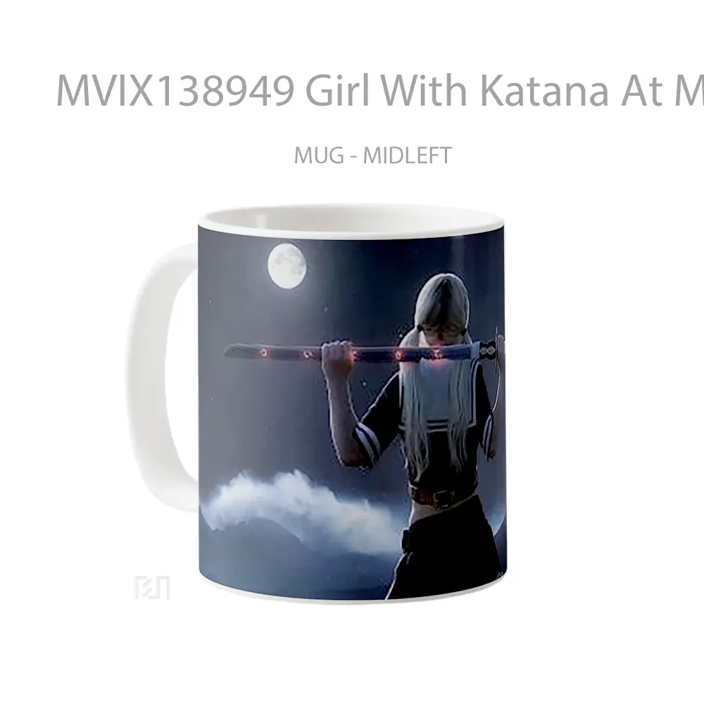 Mug Girl With Katana At Moonlight Gelas Keramik Unik - All-side / Desain