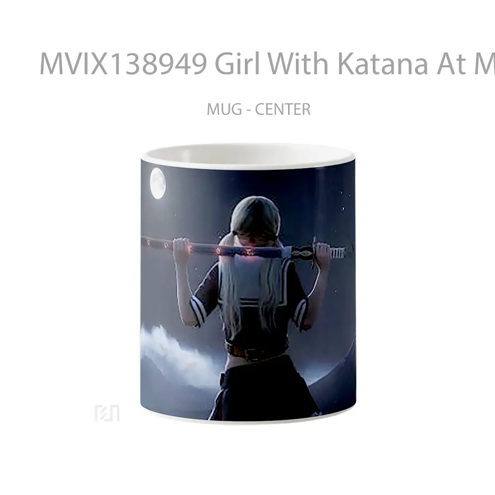 Mug Girl With Katana At Moonlight Gelas Keramik Unik