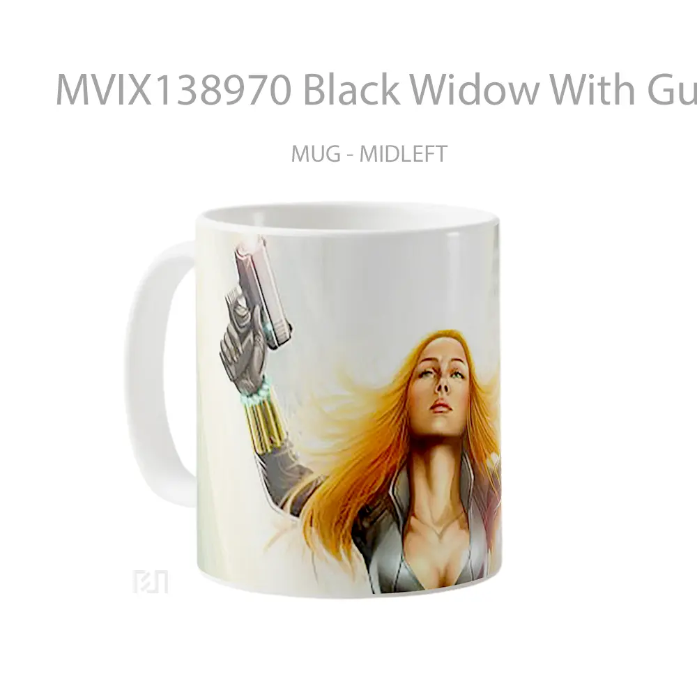 Mug Black Widow With Guns Fanart Gelas Superhero - All-side / Desain