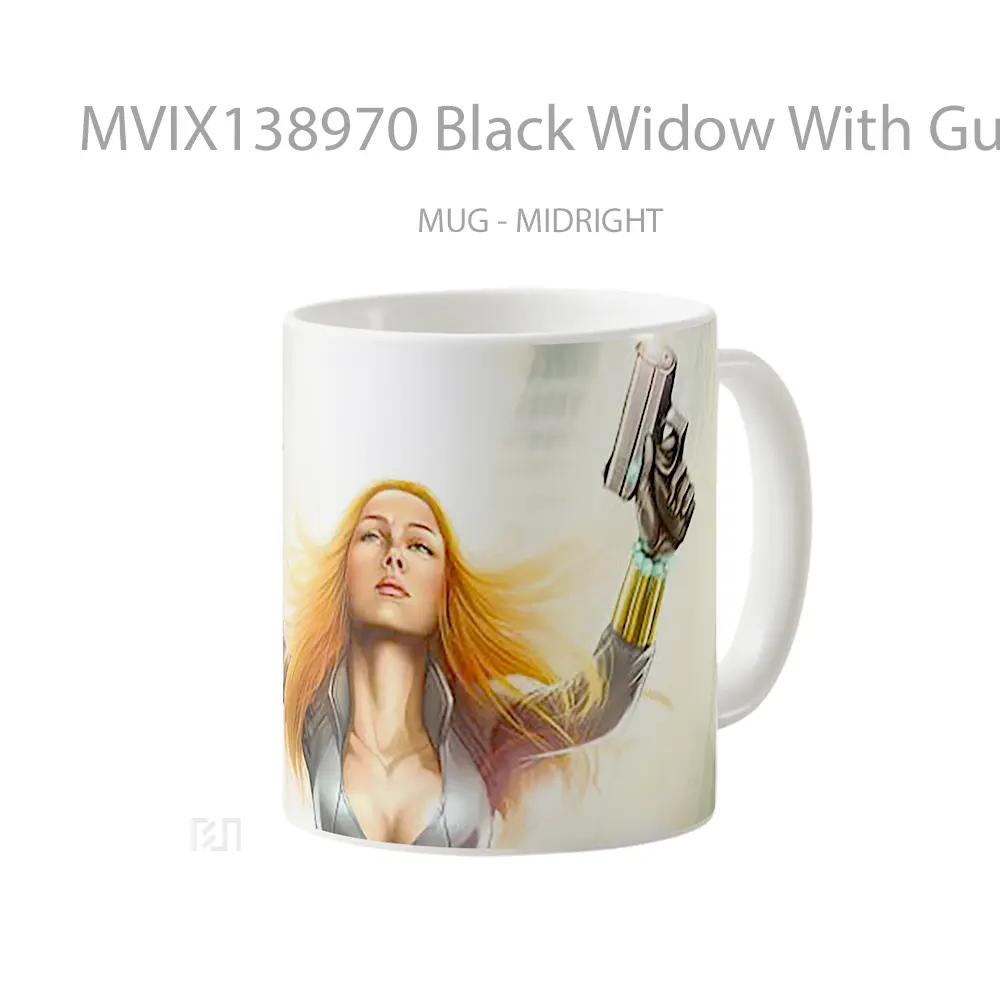 Mug Black Widow With Guns Fanart Gelas Superhero - All-side / Desain