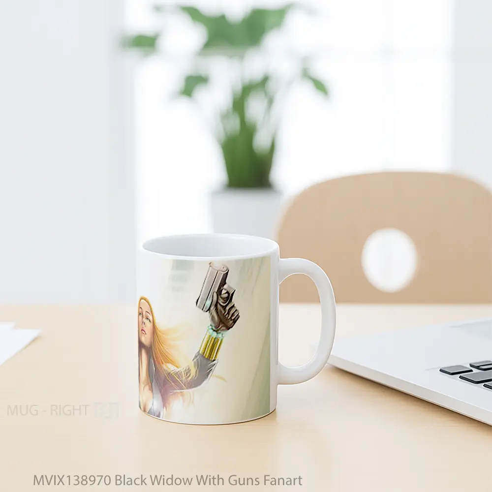 Mug Black Widow With Guns Fanart Gelas Superhero - All-side / Desain