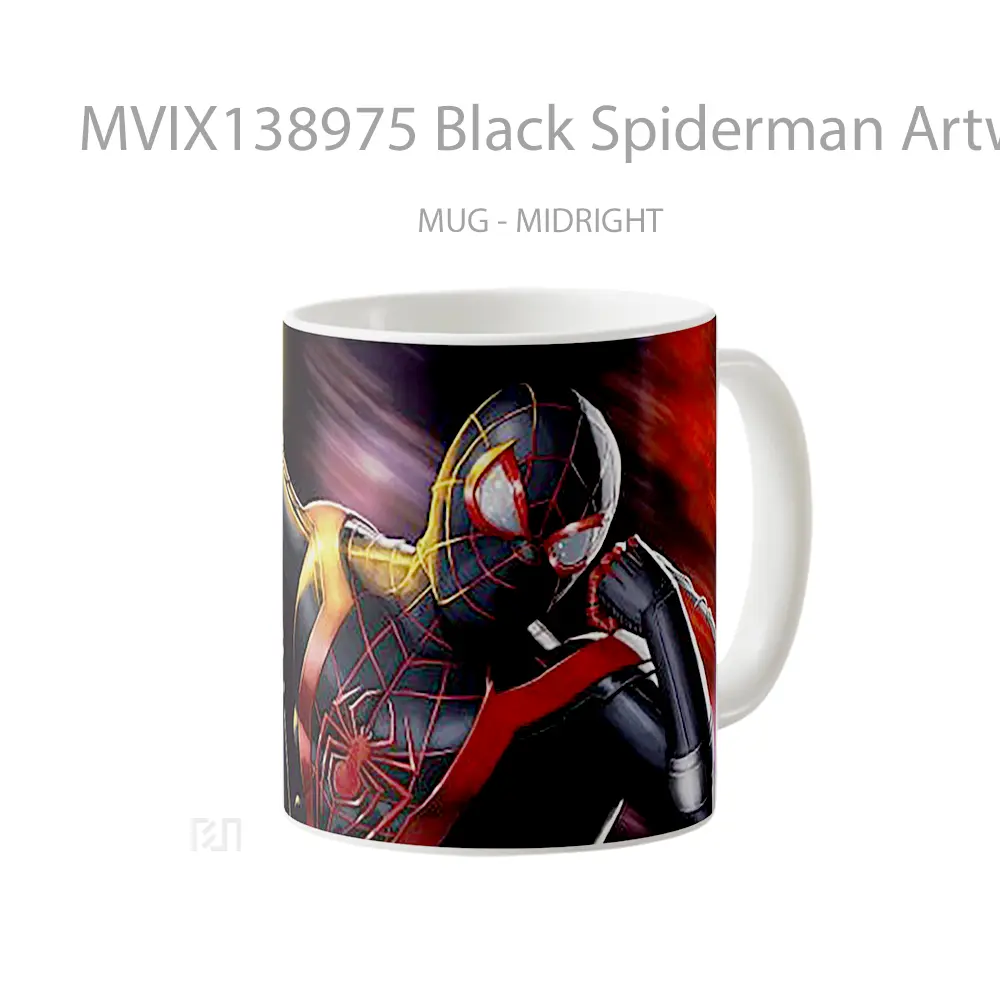 Mug Black Spiderman Artwork Gelas Superhero - All-side / Desain