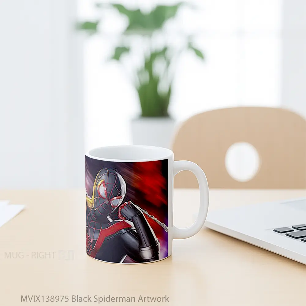 Mug Black Spiderman Artwork Gelas Superhero - All-side / Desain