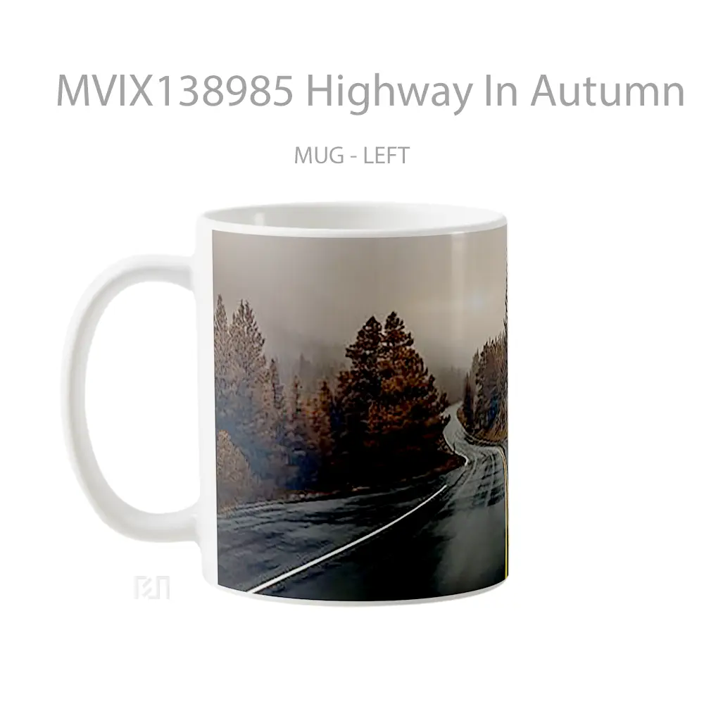 Mug Highway In Autumn Gelas Keramik Unik - All-side / Desain