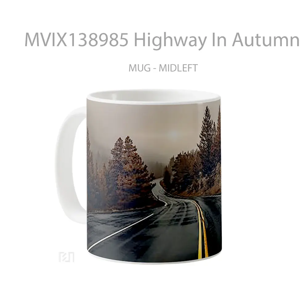 Mug Highway In Autumn Gelas Keramik Unik - All-side / Desain