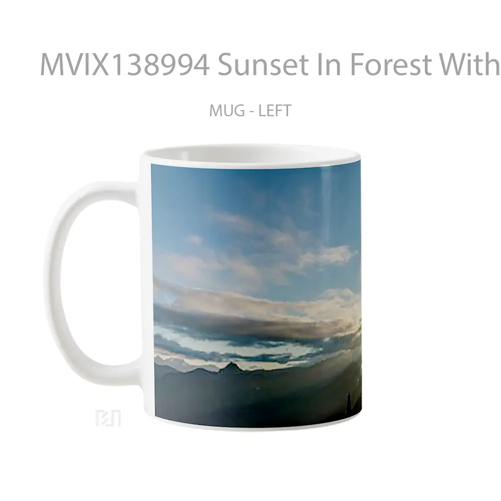 Mug Sunset In Forest With Mountains Gelas Pemandangan Alam - All-side / Desain