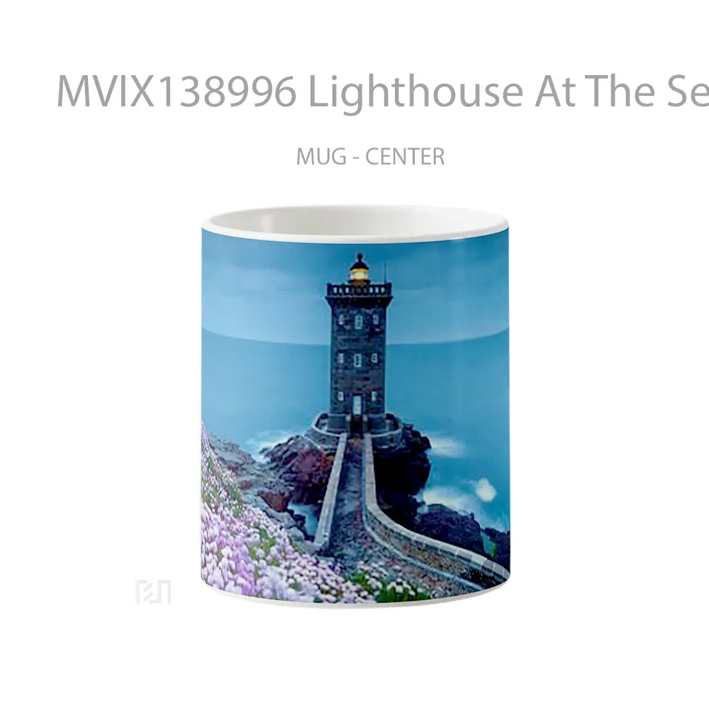 Mug Lighthouse At The Sea With Flowers Gelas Pemandangan Alam