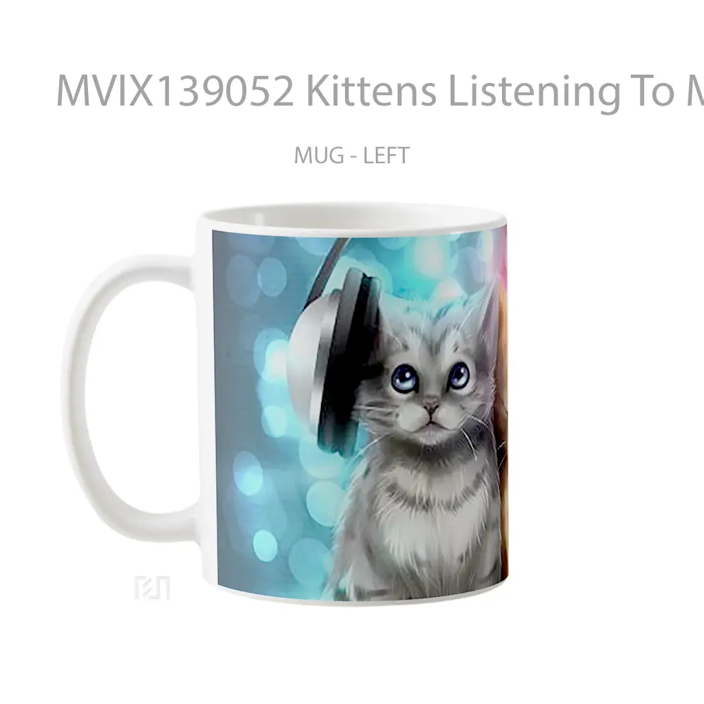 Mug Kittens Listening To Music Gelas Keramik Unik - All-side / Desain