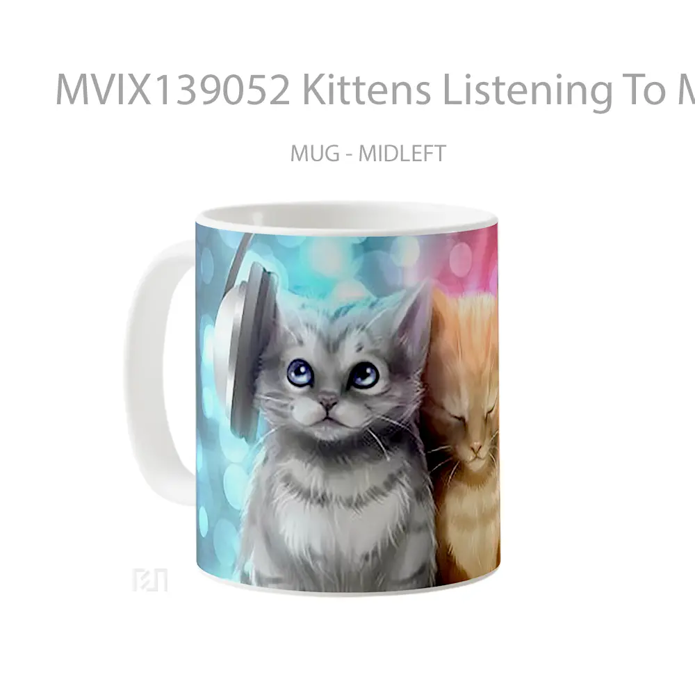 Mug Kittens Listening To Music Gelas Keramik Unik - All-side / Desain