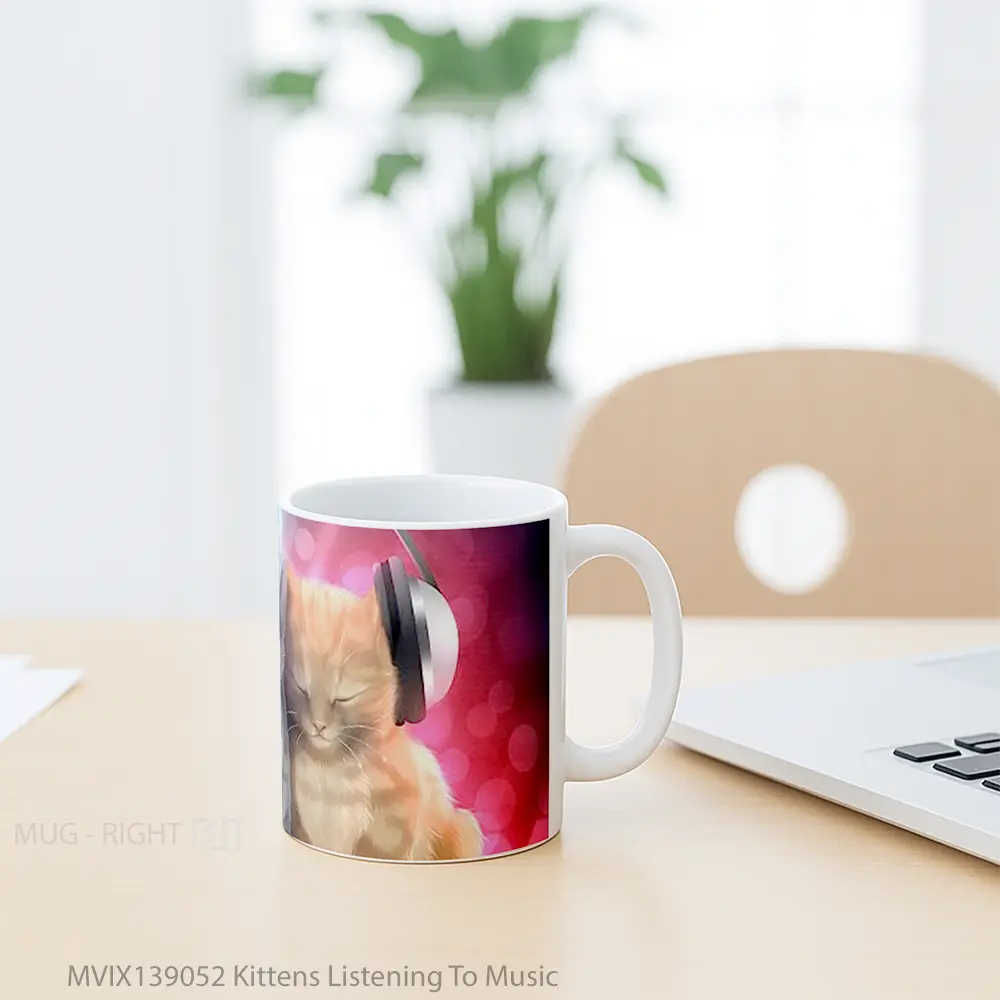 Mug Kittens Listening To Music Gelas Keramik Unik - All-side / Desain