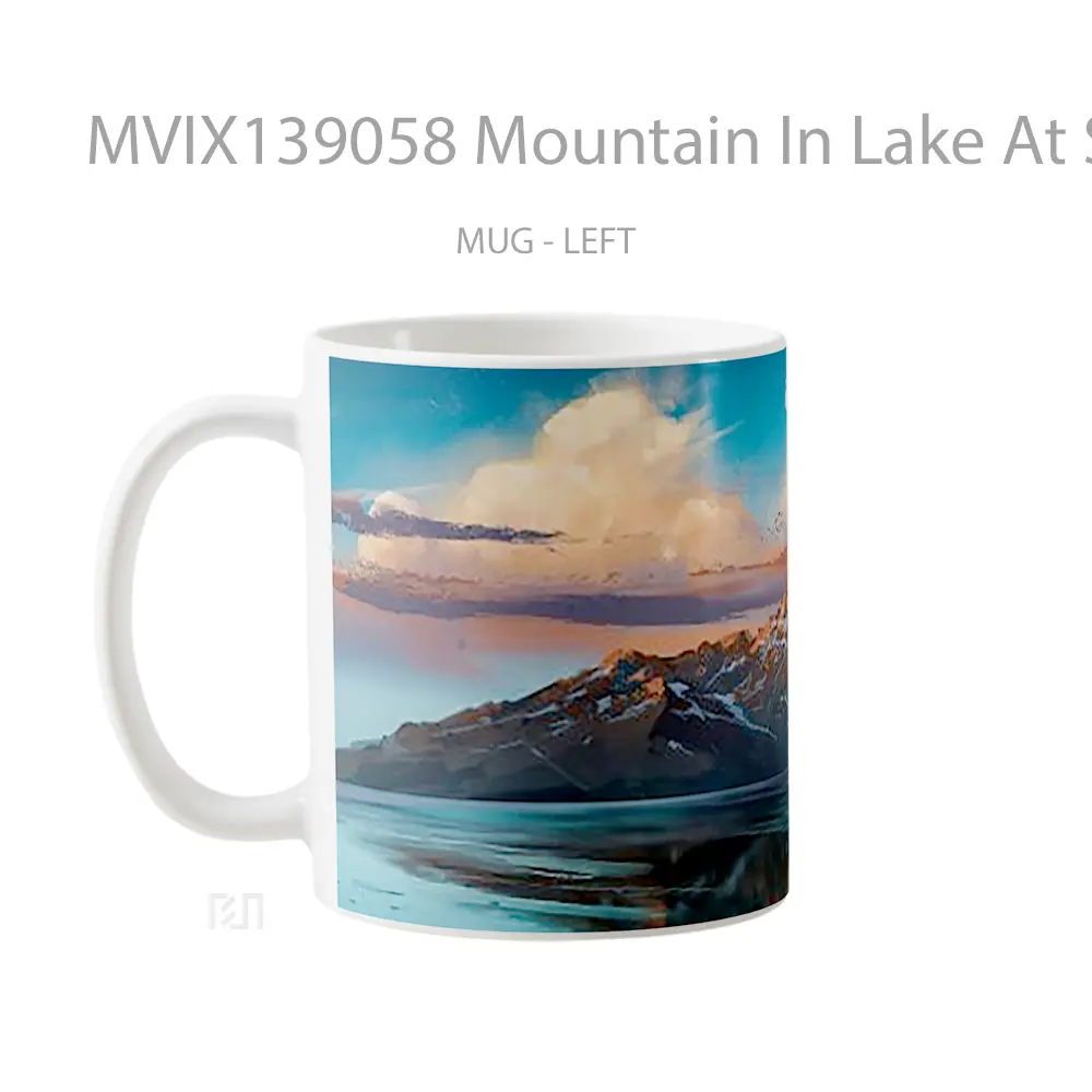 Mug Mountain In Lake At Sunrise Illustration Gelas Pemandangan Alam - All-side / Desain