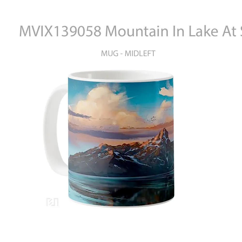 Mug Mountain In Lake At Sunrise Illustration Gelas Pemandangan Alam - All-side / Desain