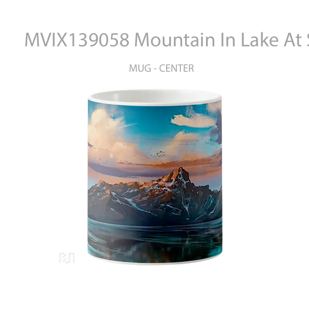 Mug Mountain In Lake At Sunrise Illustration Gelas Pemandangan Alam