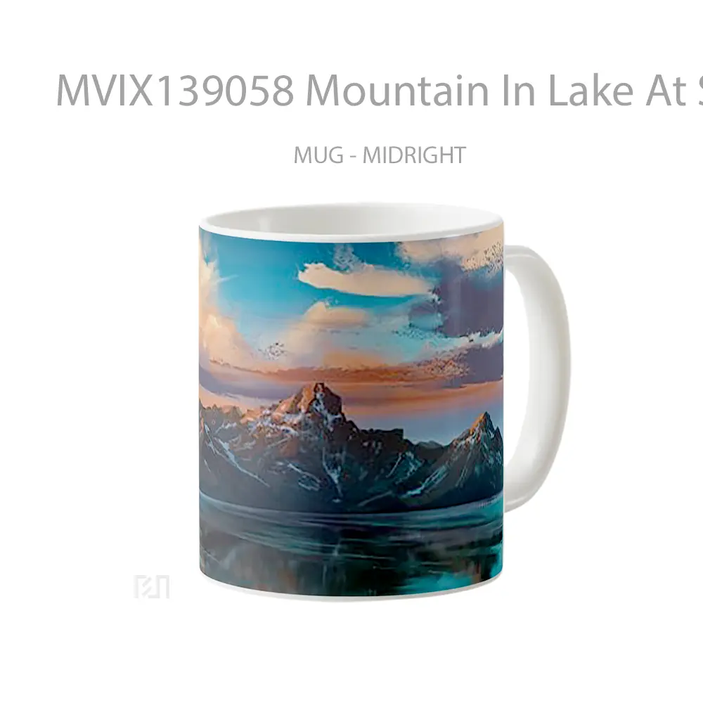 Mug Mountain In Lake At Sunrise Illustration Gelas Pemandangan Alam - All-side / Desain