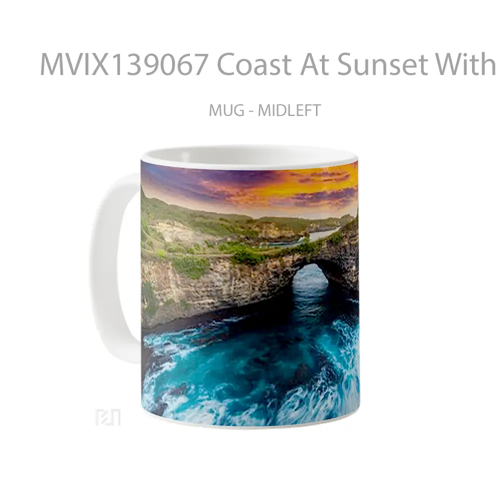 Mug Coast At Sunset With Hills Gelas Pemandangan Alam - All-side / Desain