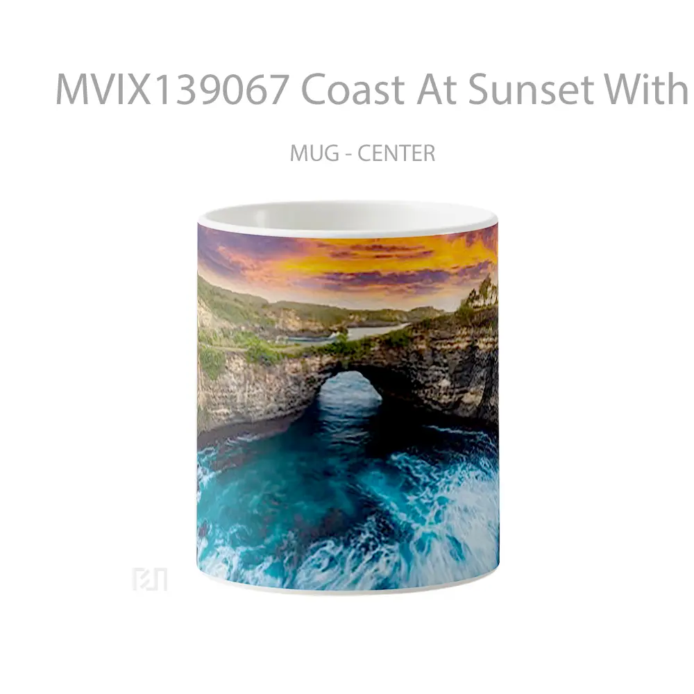 Mug Coast At Sunset With Hills Gelas Pemandangan Alam