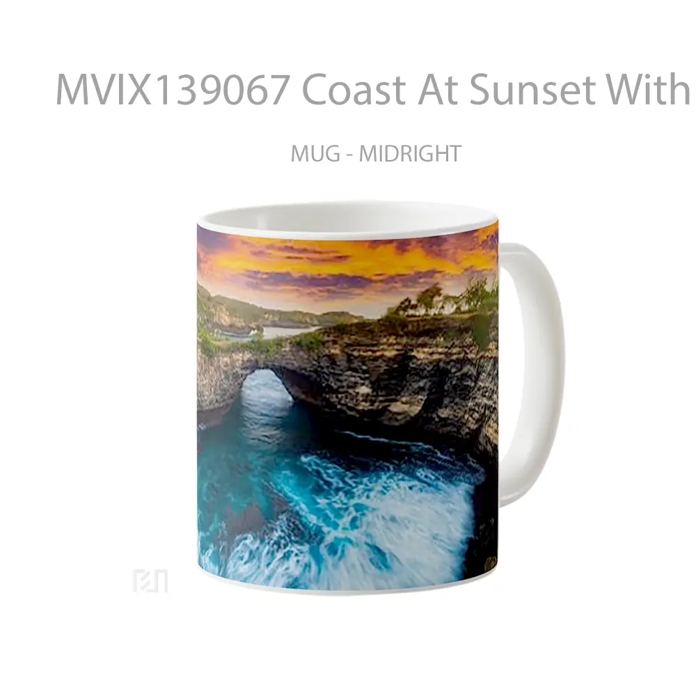 Mug Coast At Sunset With Hills Gelas Pemandangan Alam - All-side / Desain